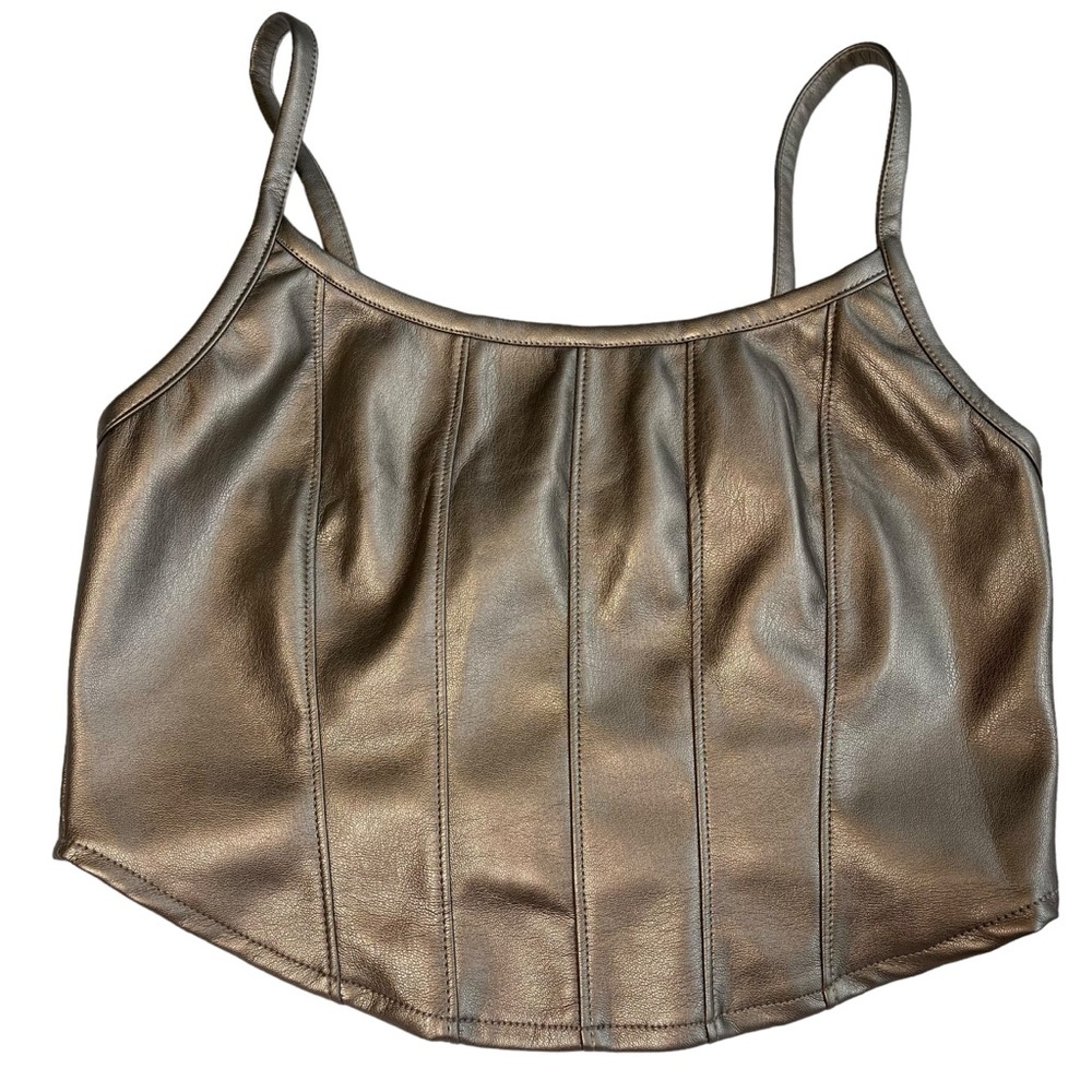 KIROUS Body Contour Faux Leather Corset Cropped Top Silver size medium - Picture 1 of 4